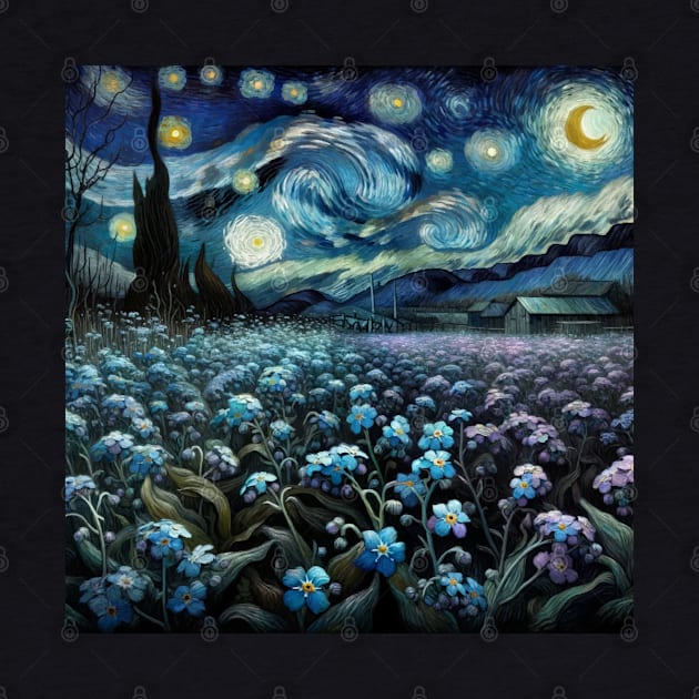 Enchanted Flower Garden Night: Forget-Me-Not Starry Floral by Edd Paint Something